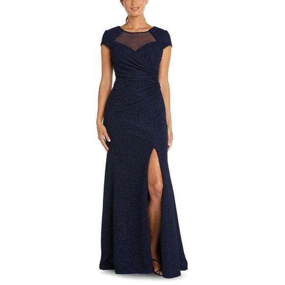 R and M Richards Nightway Women's Long Cap Sleeve Sweetheart Neck Draped Glitter - Picture 1 of 3